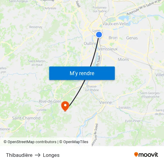 Thibaudière to Longes map
