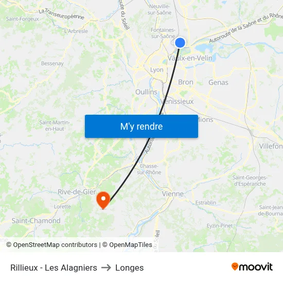 Rillieux - Les Alagniers to Longes map