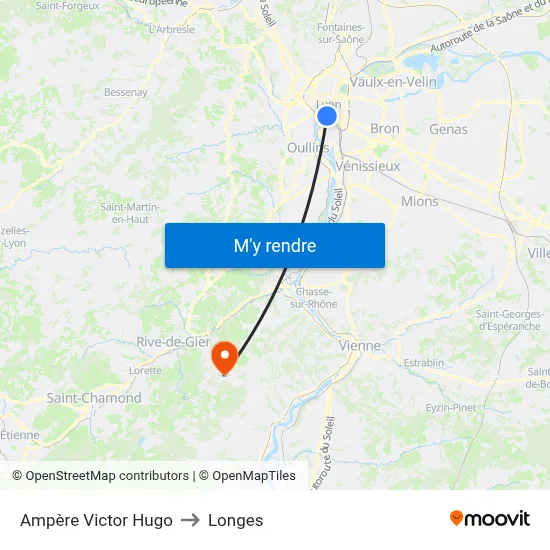 Ampère Victor Hugo to Longes map