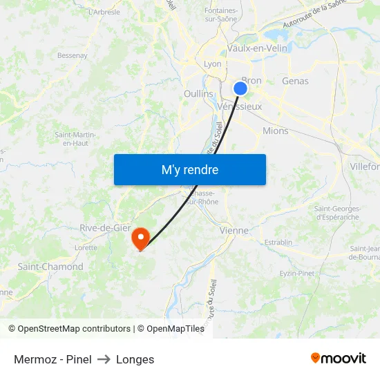 Mermoz - Pinel to Longes map