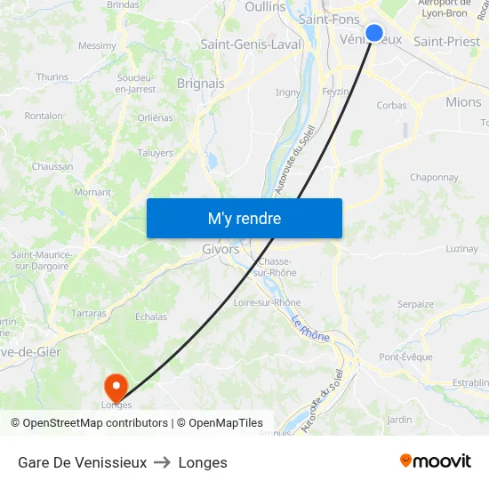 Gare De Venissieux to Longes map