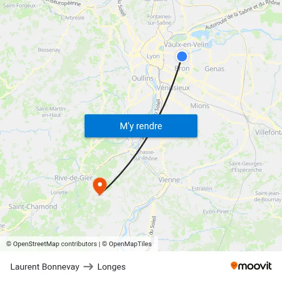Laurent Bonnevay to Longes map