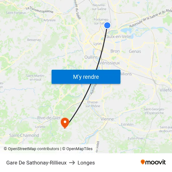 Gare De Sathonay-Rillieux to Longes map