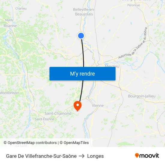Gare De Villefranche-Sur-Saône to Longes map