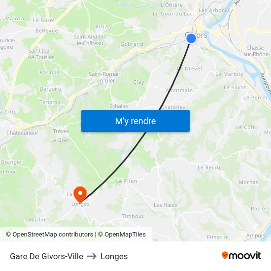 Gare De Givors-Ville to Longes map