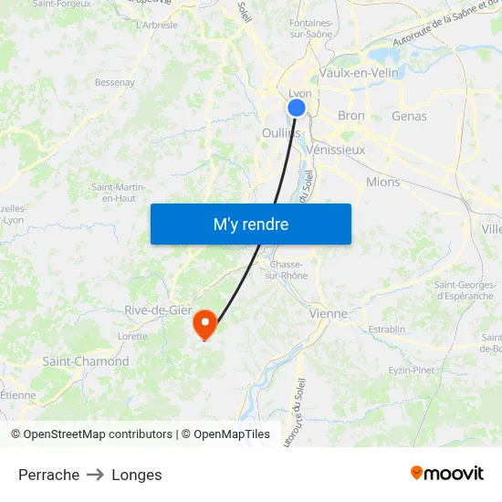 Perrache to Longes map