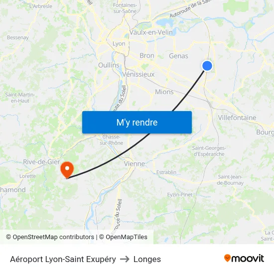 Aéroport Lyon-Saint Exupéry to Longes map