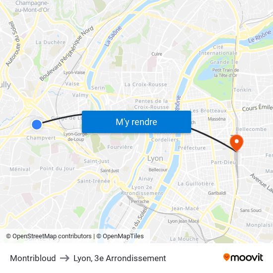 Montribloud to Lyon, 3e Arrondissement map