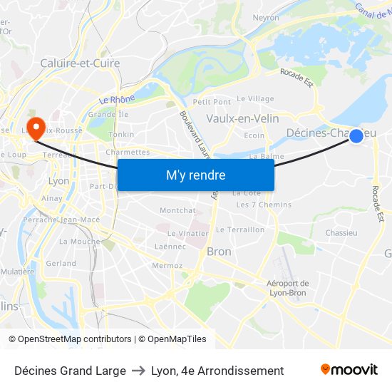 Décines Grand Large to Lyon, 4e Arrondissement map
