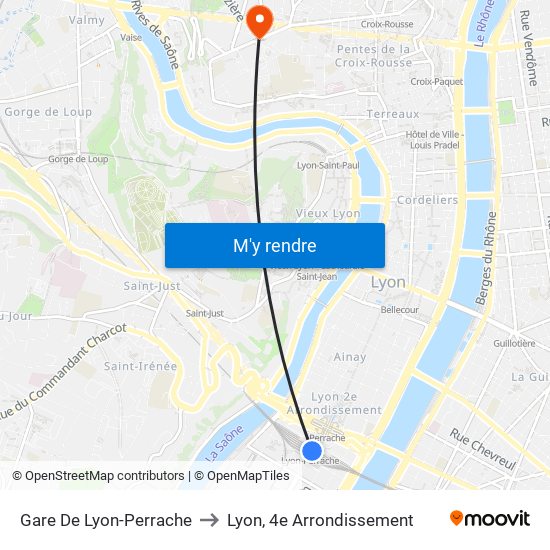 Gare De Lyon-Perrache to Lyon, 4e Arrondissement map