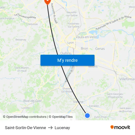 Saint-Sorlin-De-Vienne to Lucenay map