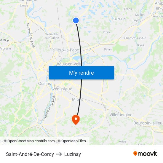 Saint-André-De-Corcy to Luzinay map