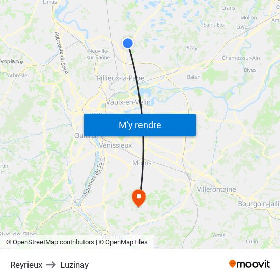 Reyrieux to Luzinay map