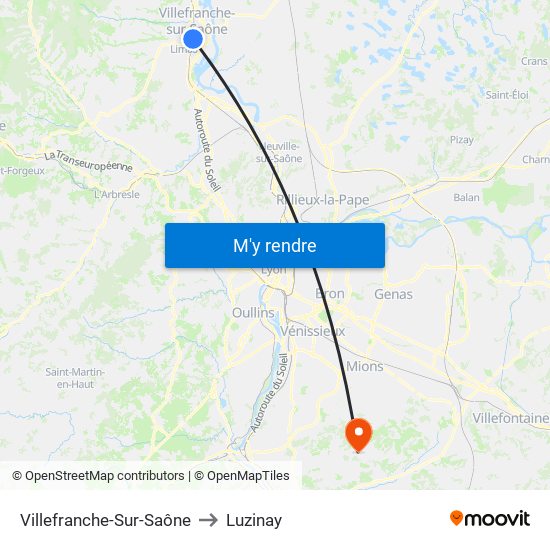 Villefranche-Sur-Saône to Luzinay map