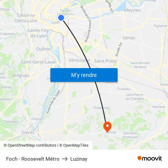 Foch - Roosevelt Métro to Luzinay map