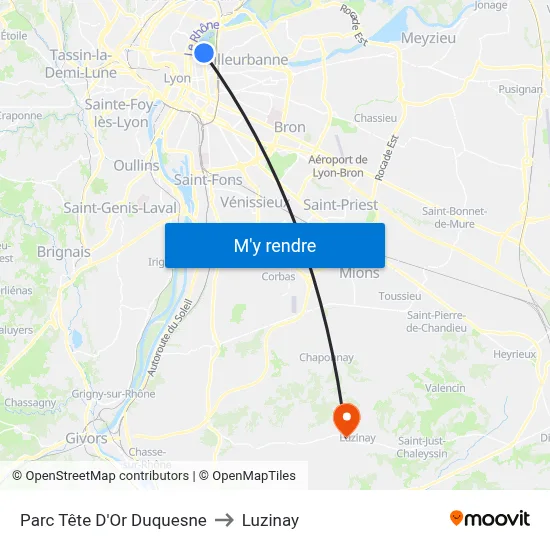 Parc Tête D'Or Duquesne to Luzinay map