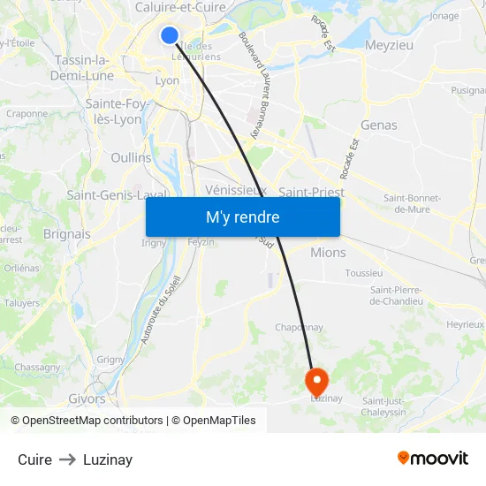 Cuire to Luzinay map