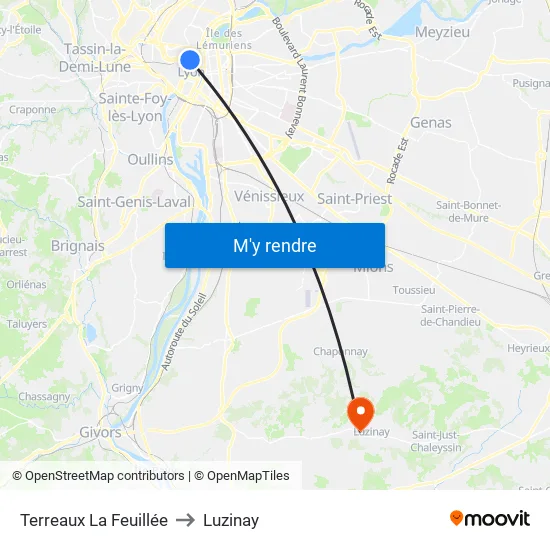 Terreaux La Feuillée to Luzinay map