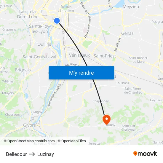 Bellecour to Luzinay map