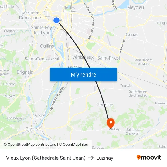 Vieux-Lyon (Cathédrale Saint-Jean) to Luzinay map