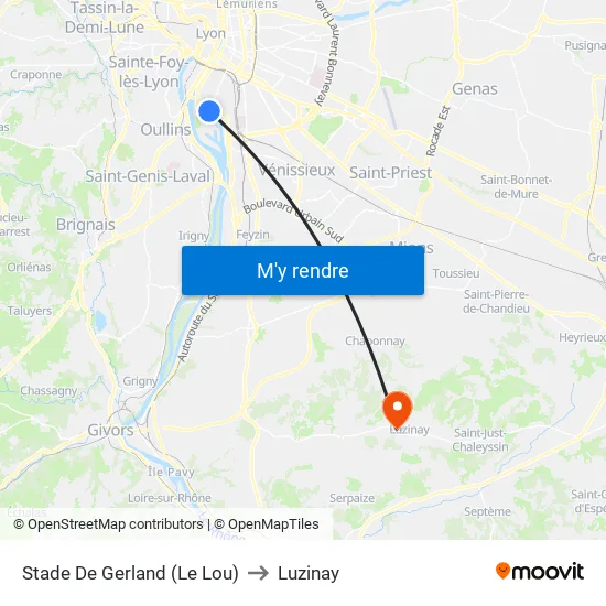 Stade De Gerland (Le Lou) to Luzinay map