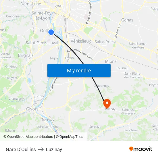 Gare D'Oullins to Luzinay map