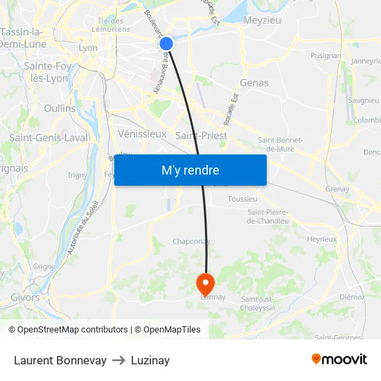 Laurent Bonnevay to Luzinay map