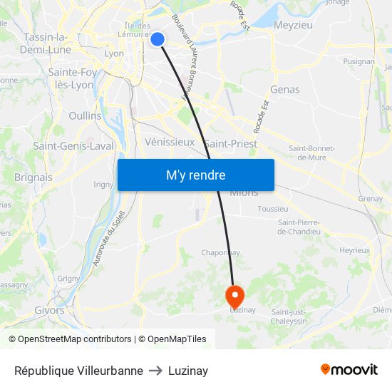 République Villeurbanne to Luzinay map