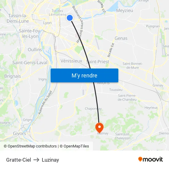 Gratte-Ciel to Luzinay map