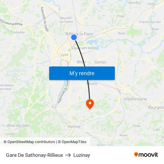 Gare De Sathonay-Rillieux to Luzinay map