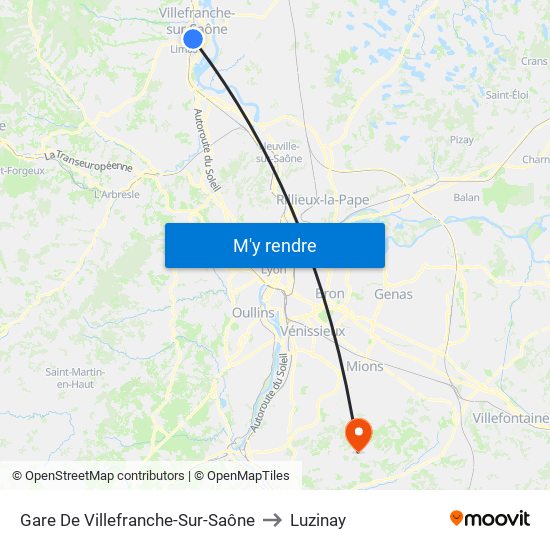 Gare De Villefranche-Sur-Saône to Luzinay map