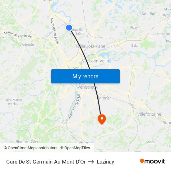 Gare De St-Germain-Au-Mont-D'Or to Luzinay map