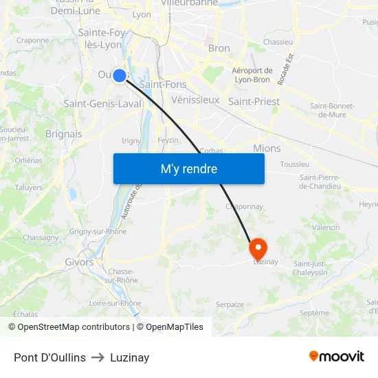 Pont D'Oullins to Luzinay map