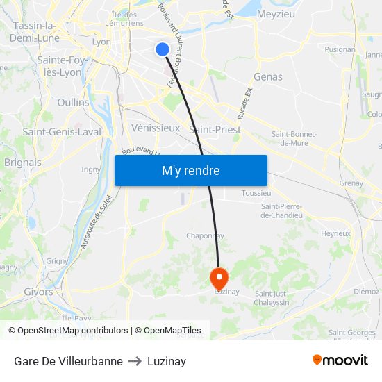 Gare De Villeurbanne to Luzinay map