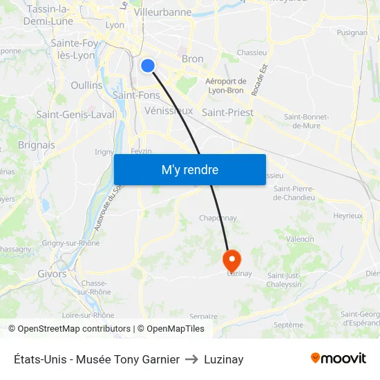 États-Unis - Musée Tony Garnier to Luzinay map