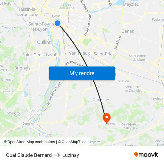 Quai Claude Bernard to Luzinay map