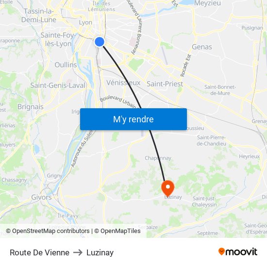 Route De Vienne to Luzinay map