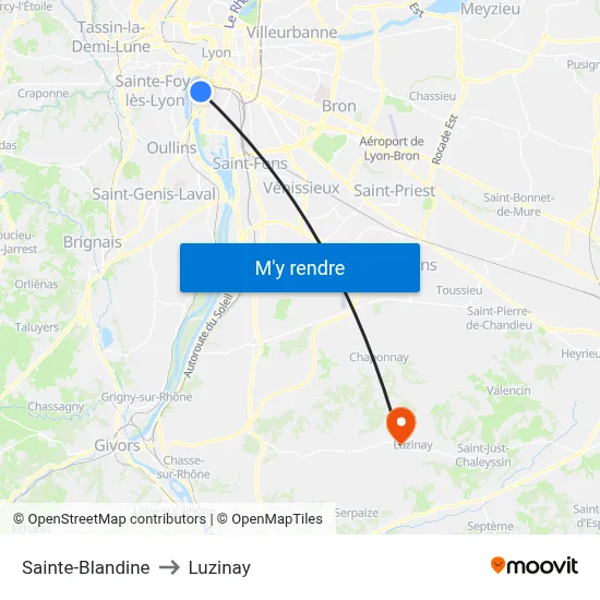Sainte-Blandine to Luzinay map
