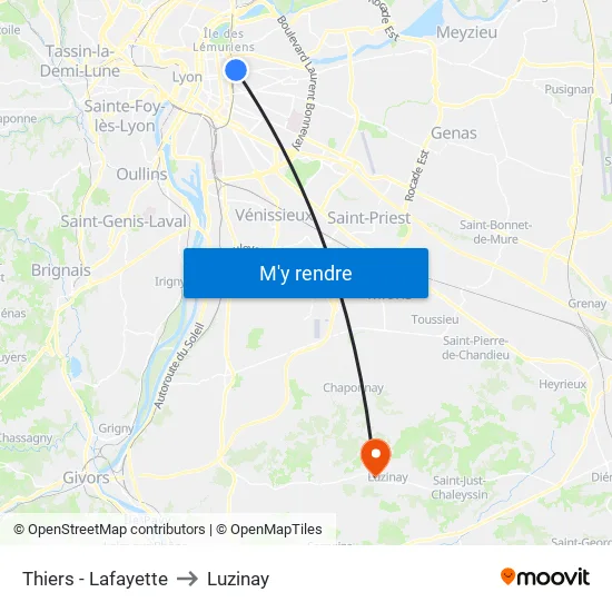 Thiers - Lafayette to Luzinay map