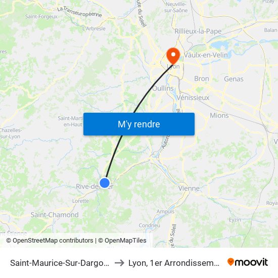 Saint-Maurice-Sur-Dargoire to Lyon, 1er Arrondissement map