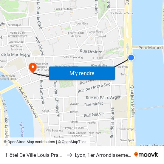 Hôtel De Ville Louis Pradel to Lyon, 1er Arrondissement map