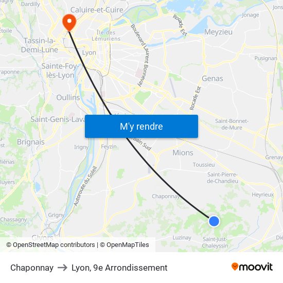 Chaponnay to Lyon, 9e Arrondissement map