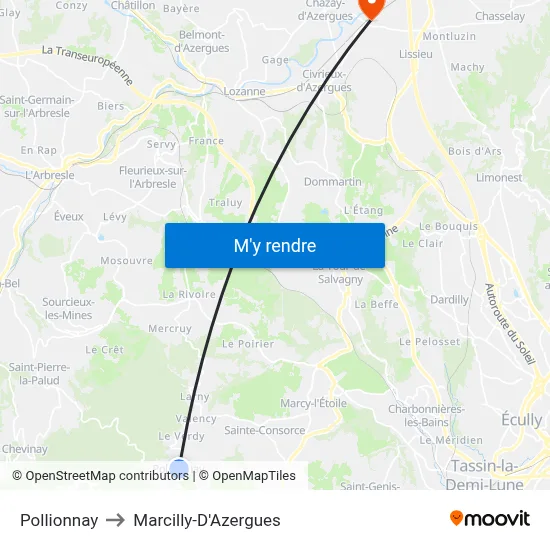 Pollionnay to Marcilly-D'Azergues map