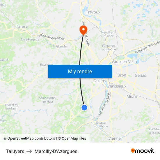 Taluyers to Marcilly-D'Azergues map
