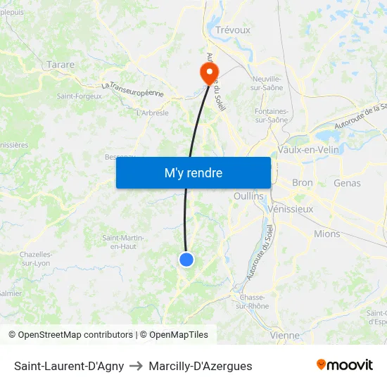 Saint-Laurent-D'Agny to Marcilly-D'Azergues map
