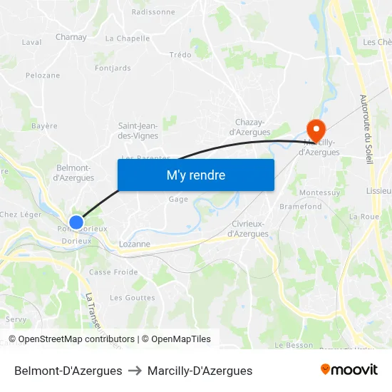 Belmont-D'Azergues to Marcilly-D'Azergues map