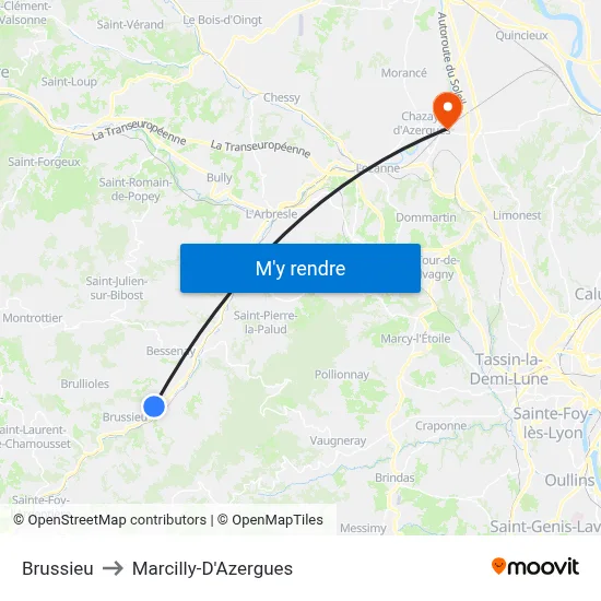 Brussieu to Marcilly-D'Azergues map