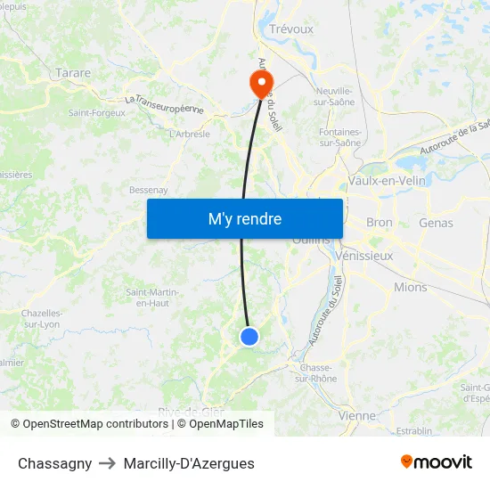 Chassagny to Marcilly-D'Azergues map