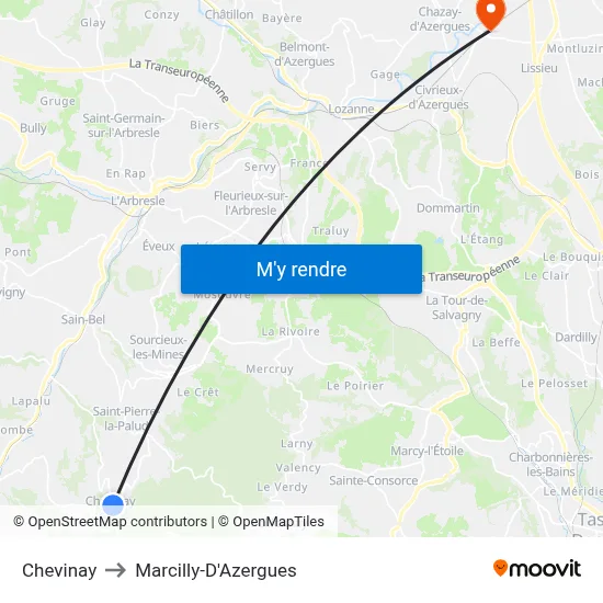 Chevinay to Marcilly-D'Azergues map