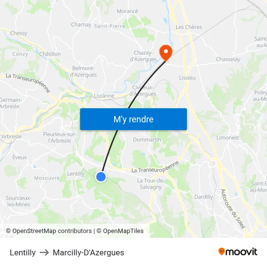 Lentilly to Marcilly-D'Azergues map
